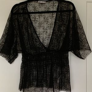 Zara Black Lace V-Neck Top